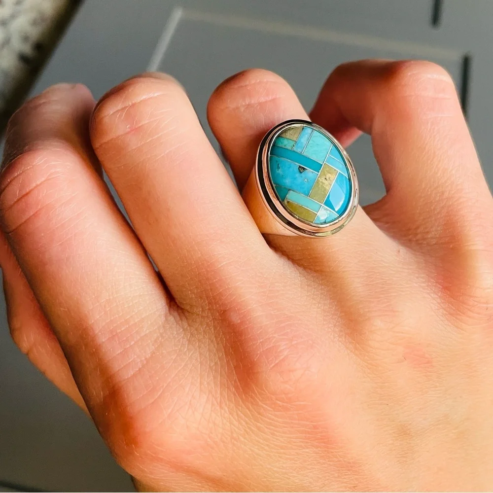 🎉Sold🎉 Carolyn Pollack Relios Turquoise Stone Mosaic Sterling Silver Ring - Picture 7 of 10
